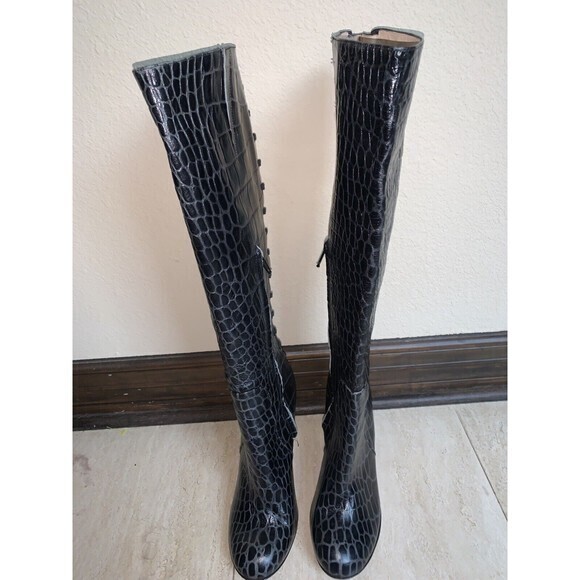 Jerome C. Rousseau Black Alligator Print Leather Lace Up Wedge Boots‎ 36.5 US6 - Picture 7 of 12